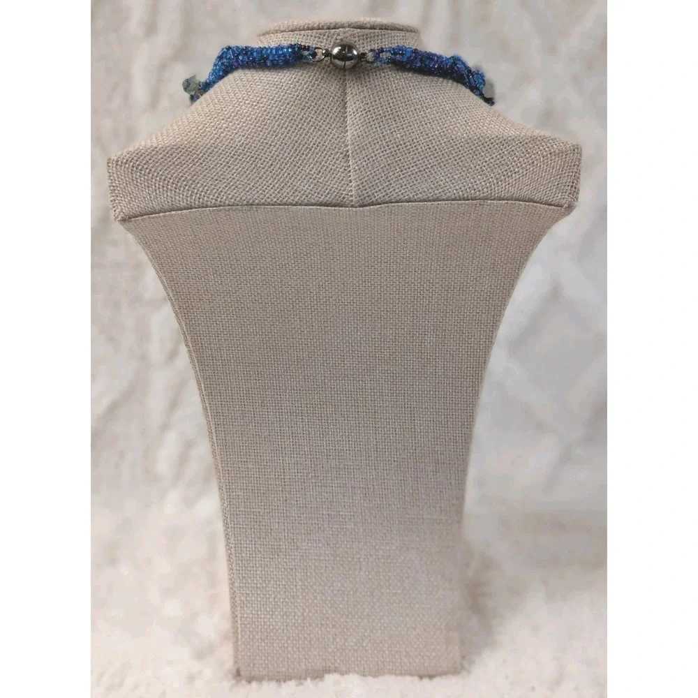 Artisan Blue Seed Bead Necklace Natural Stone Chip‎ Multi Strand Bohemian